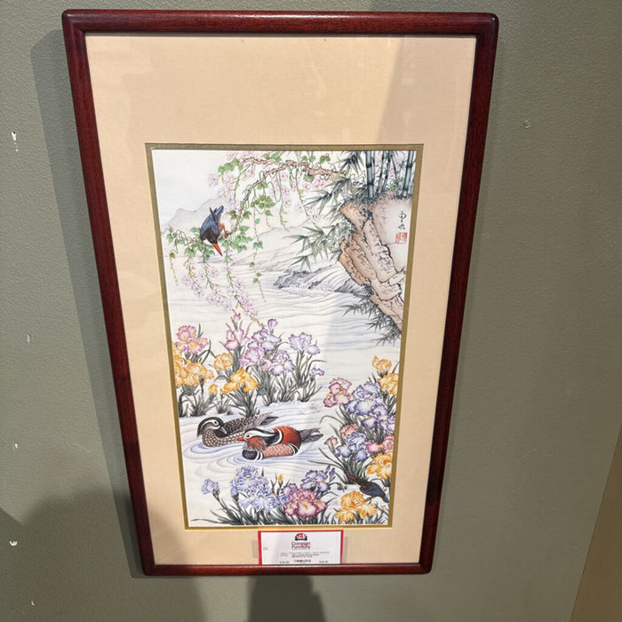 Asain Red Framed Bird/Pool Art (LS)