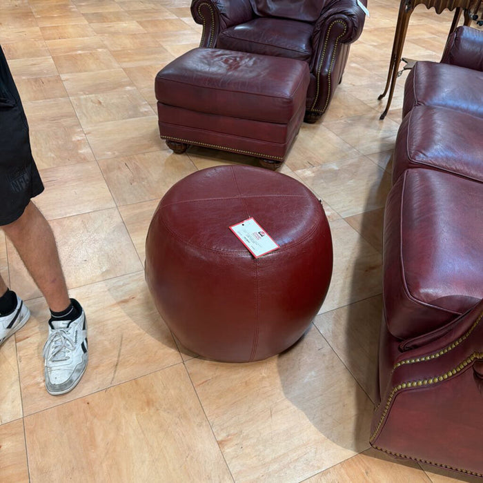 Round Red Leather Ottoman(SK)