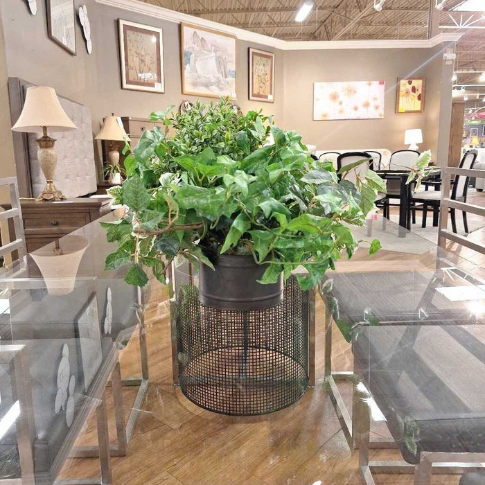 Brown Metal Planter w/ Faux Plant(LS)