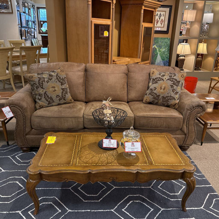 Brown Fabric Nailhead Sofa (MLH)