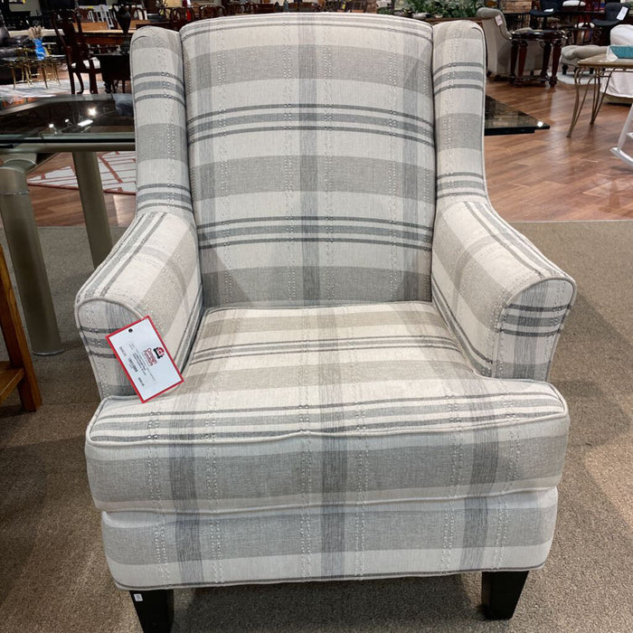 Plaid White/Tan/Grey Accent Chair(ATH)
