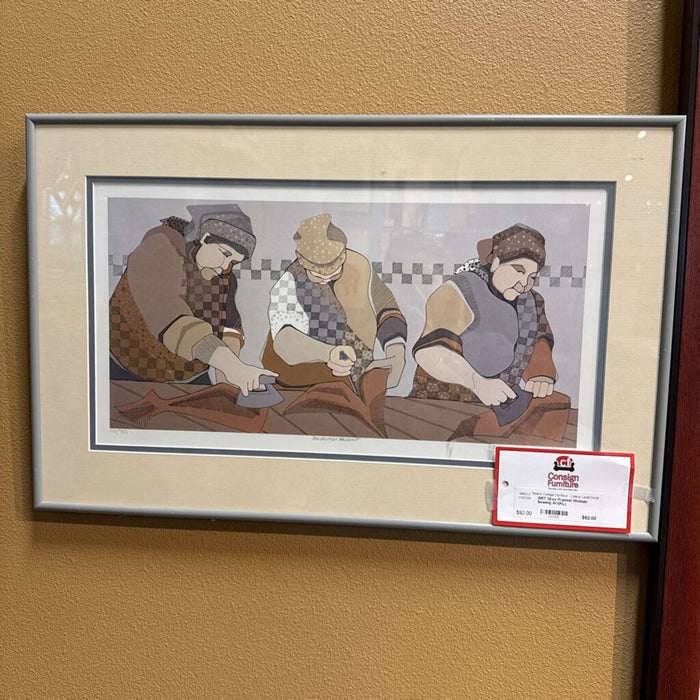 Grey Framed Woman Sewing Art(KL)