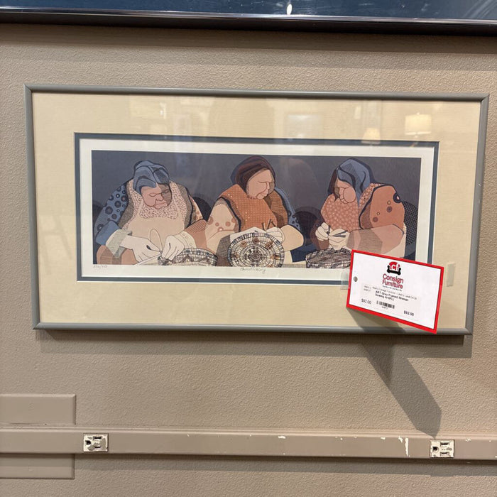 Grey Framed Woman Sewing Art(KL)