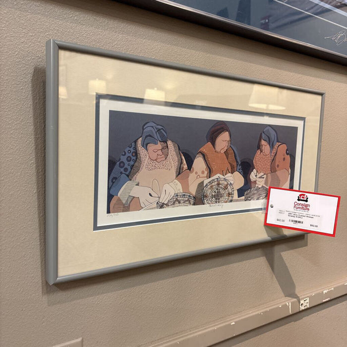 Grey Framed Woman Sewing Art(KL)