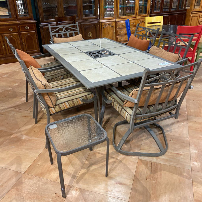 TAN/GREY TILE PATIO TABLE W/6CH (2SWIVAL)(LSH)