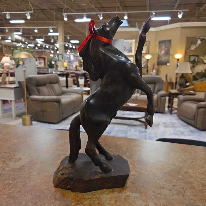 Hand Carved Rearing Stallion Wood Sculpture (ML)