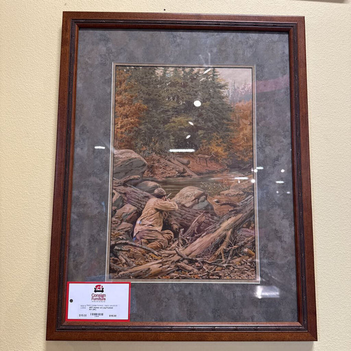 Hunter on Log Framed Art (SK)