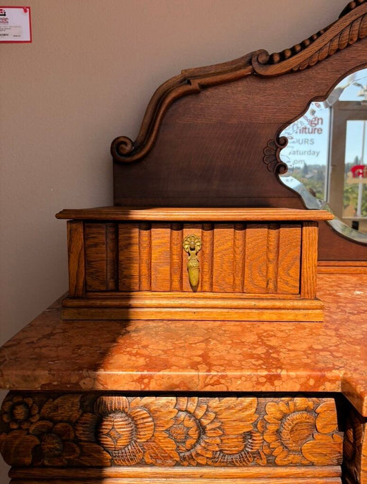 Antique 3 door Credenza Marble Top (BHLK)
