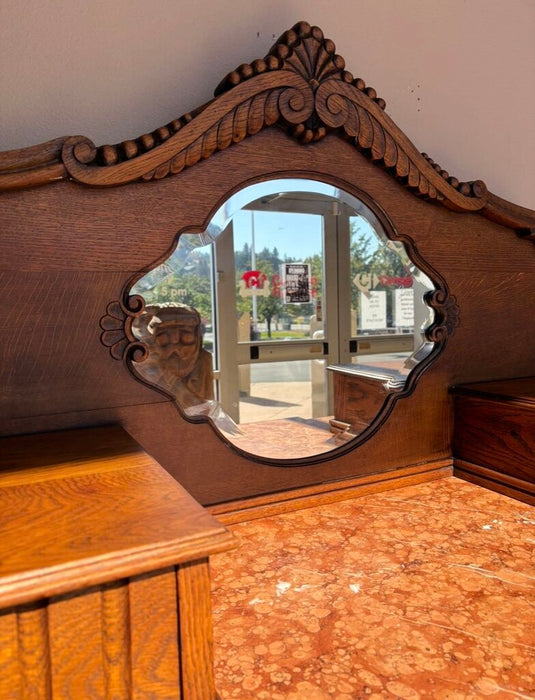 Antique 3 door Credenza Marble Top (BHLK)