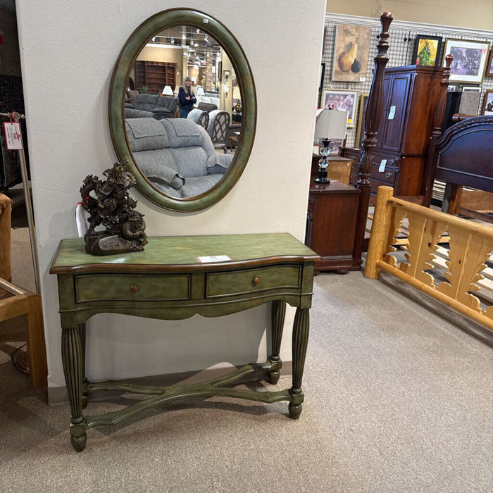 Green 2 Drawer Side Table + Mirror (BTK)