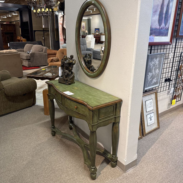 Green 2 Drawer Side Table + Mirror (BTK)