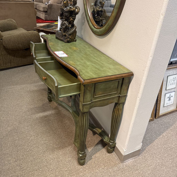 Green 2 Drawer Side Table + Mirror (BTK)