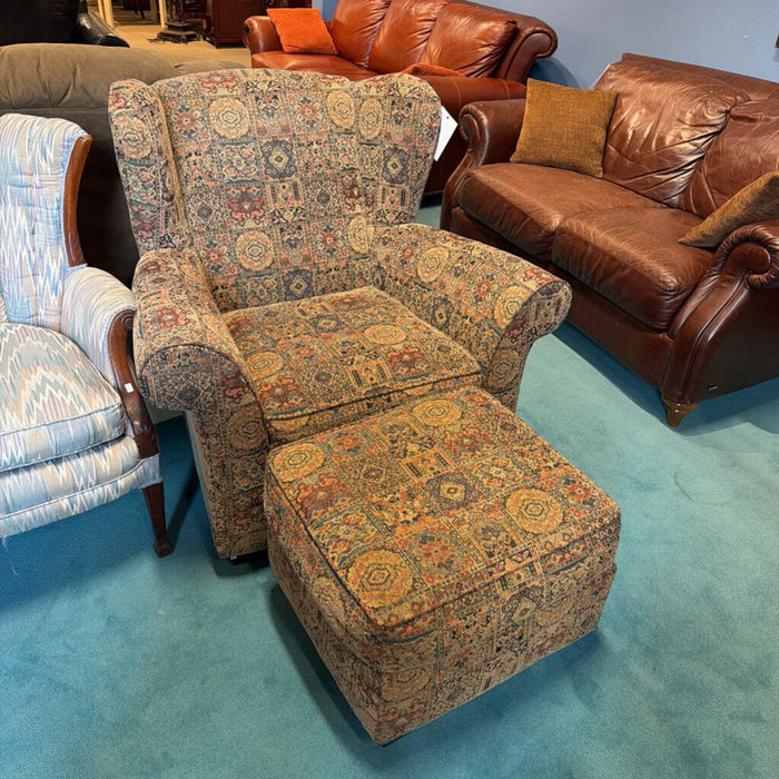 Patterned Green Chair w/ Ottoman(BTK)