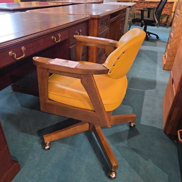 Yellow Leather Wooden Office Chair (SK)