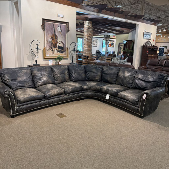Omnia Black Leather Sectional (AMKH)