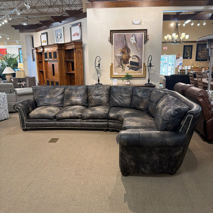 Omnia Black Leather Sectional (AMKH)