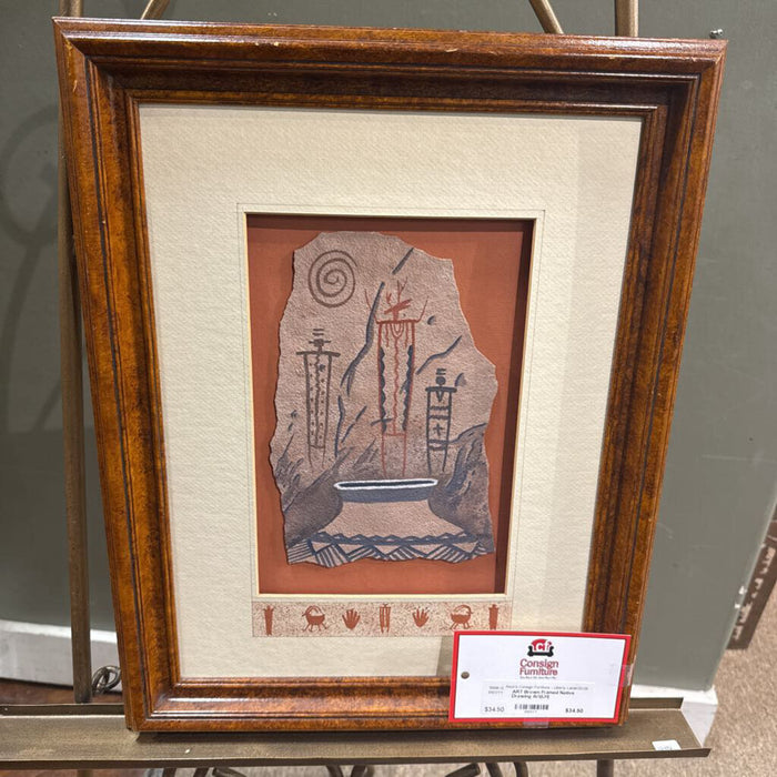 Brown Framed Native Drawing Art(LH)