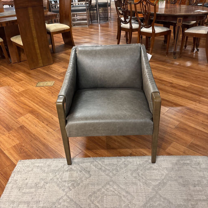 Tan Leather/Wood Accent Chair(ALK)