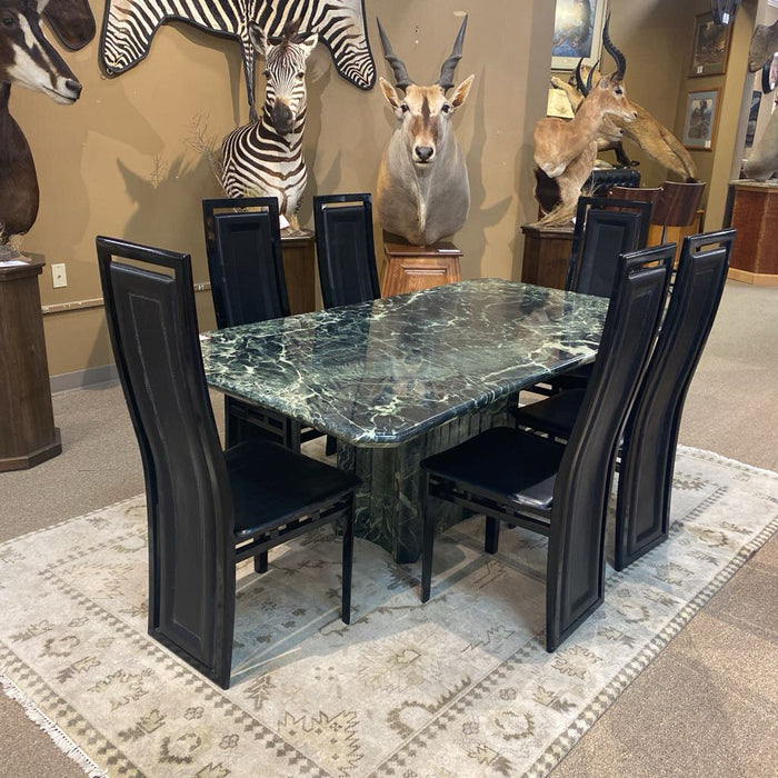 Green Marble Table + 6 Black Chairs (ATHH)