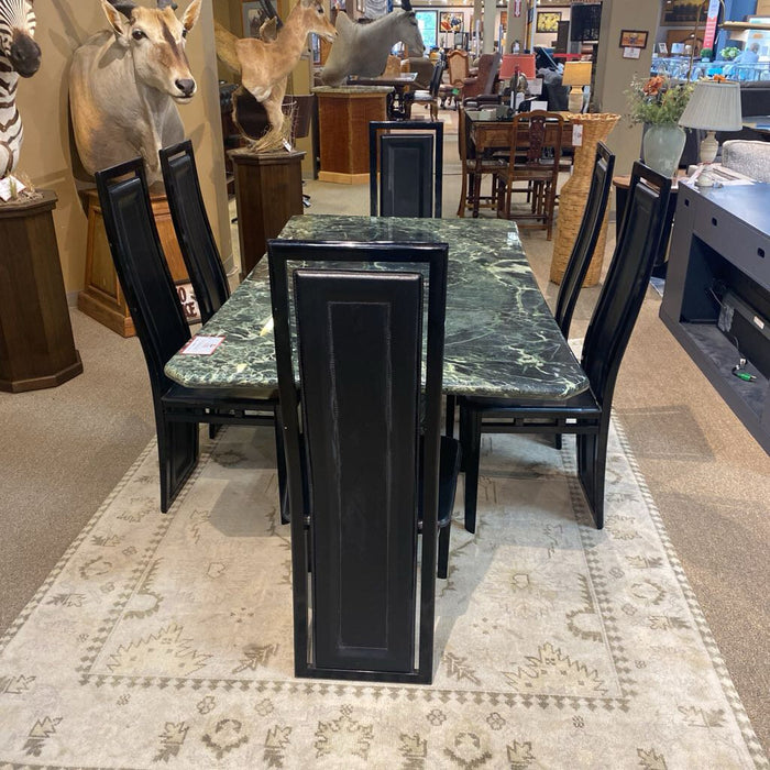 Green Marble Table + 6 Black Chairs (ATHH)
