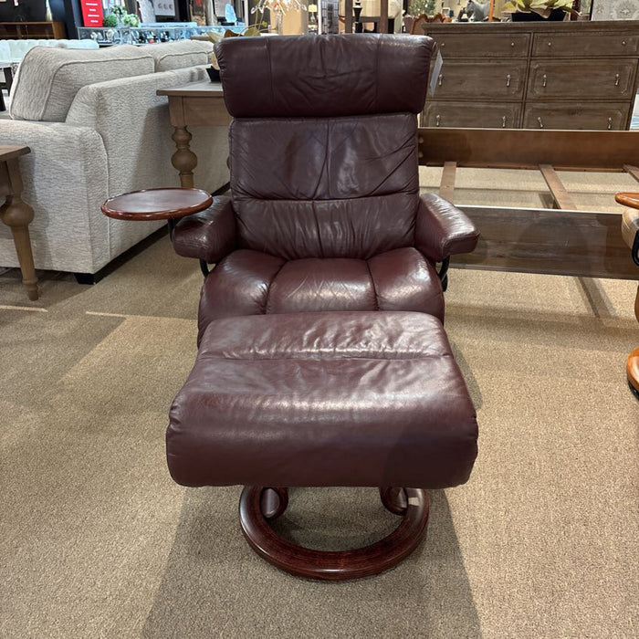 Burgandy Stressless Chair + Ottoman (BLMH)