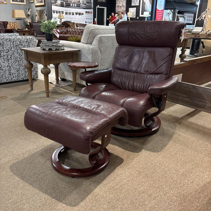 Burgandy Stressless Chair + Ottoman (BLMH)