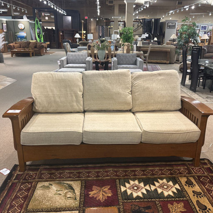 Mission-Style Tan Fabric Sofa(MKH)