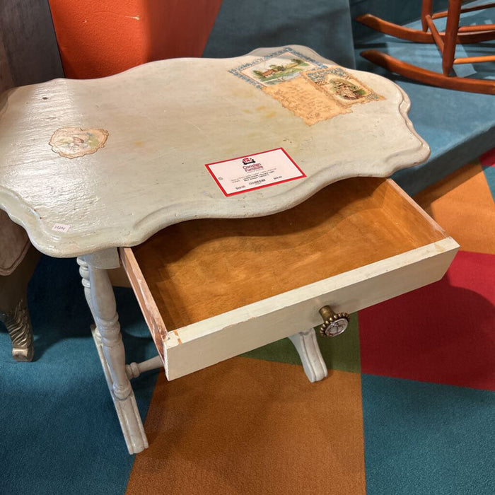 1-Drawer Light Blue Antique Table(AT)