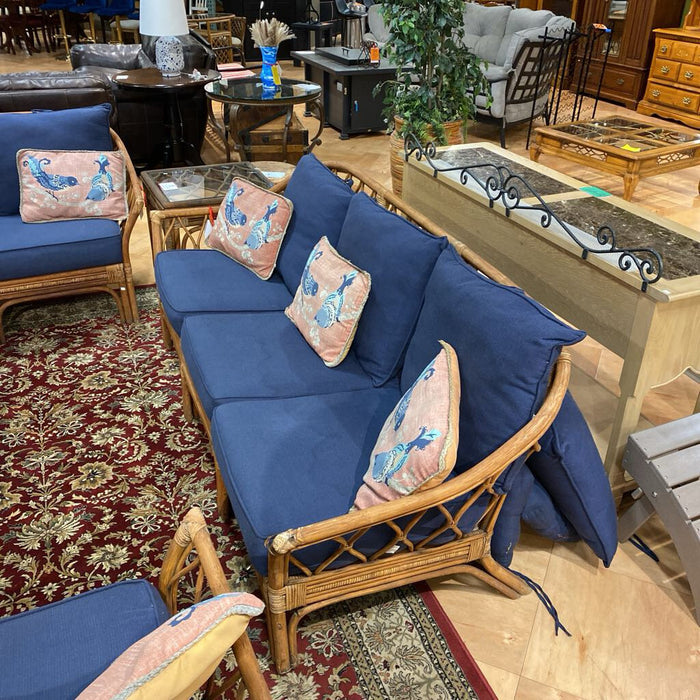 Rattan Blue Cushioned Sofa(ALK)