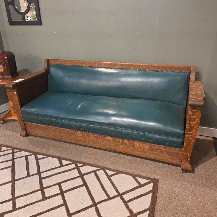 Antique Green Leather Sofa(BTK)