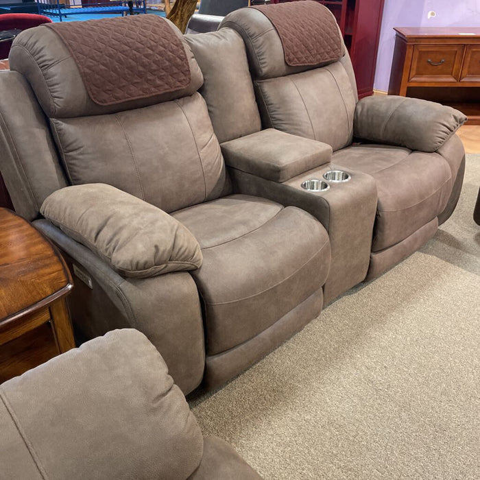 Brown Microfiber Powered Loveseat(KHK)