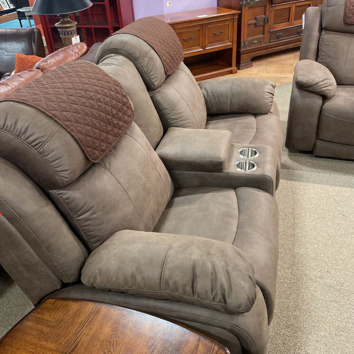 Brown Microfiber Powered Loveseat(KHK)