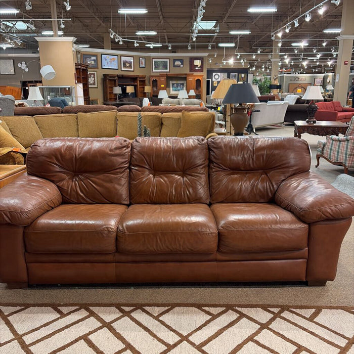 Tan/Brown Stitched Leather Sofa(KLH)