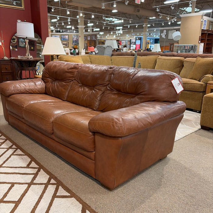 Tan/Brown Stitched Leather Sofa(KLH)
