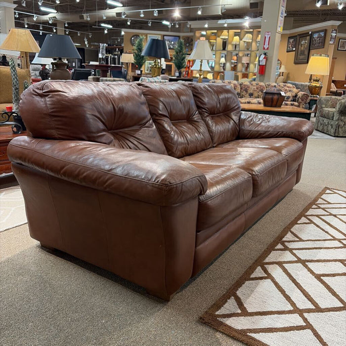 Tan/Brown Stitched Leather Sofa(KLH)