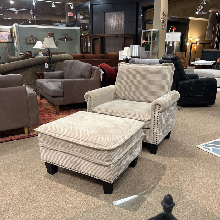 Tan Fabric Chair w/ Ottoman(BTK)