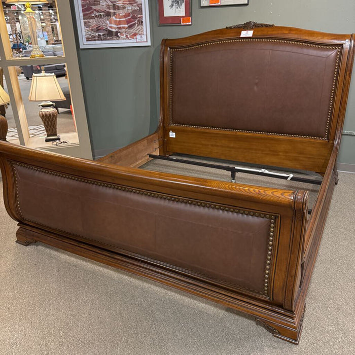 DW/Leather Inlay King Sleigh Bed(TIH)