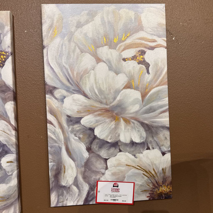 S/3 White Flower Canvas(KL)
