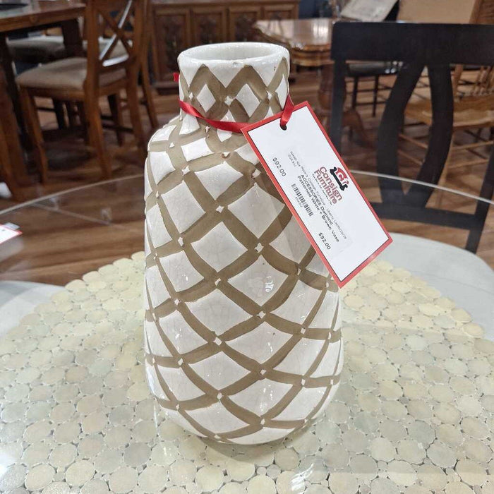 Diamond Patterned White + Brown Vase (ML)
