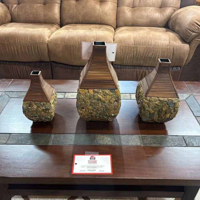 S/3 Stone + Wood Vases (MK)