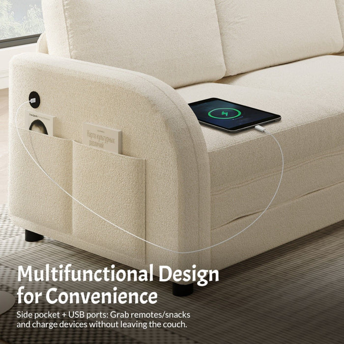 L-Shaped Couch With Pull-Out Bed, Convertible Sleeper Sofa With Side Pocket & USB Port
