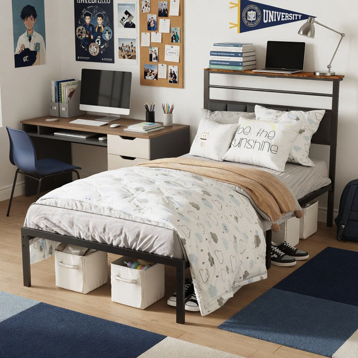 Platform Bed Frame With Charging Station & Headboard Storage