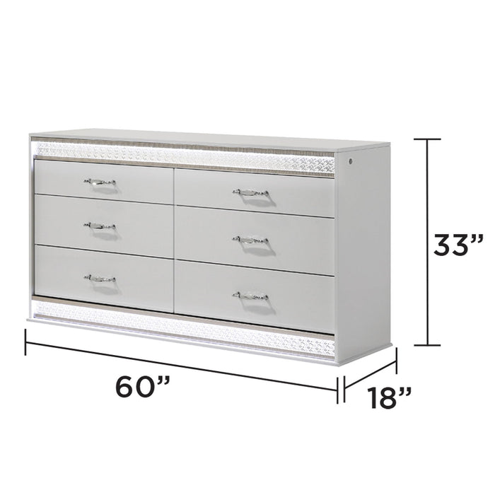 Glam - 6 Drawer Dresser & LED Lighting (Includes Dresser Only) - White
