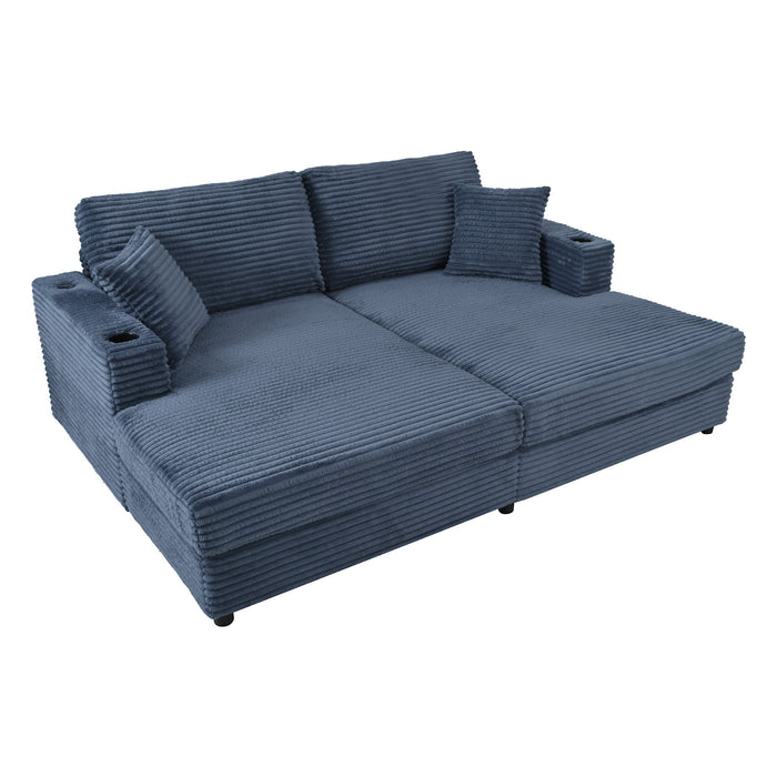 Oversized Loveseat Chaise With 2 USB Ports, 2 Cup Holders And 2 Throw Pillows