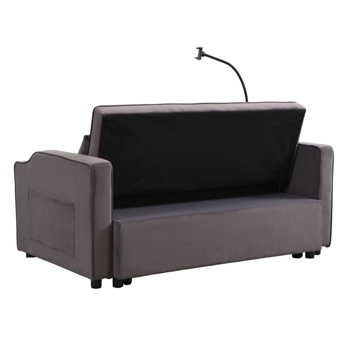 Modern Velvet Loveseat Futon Sofa With Pullout Bed, Adjustable Reclining Backrest, Toss Pillows