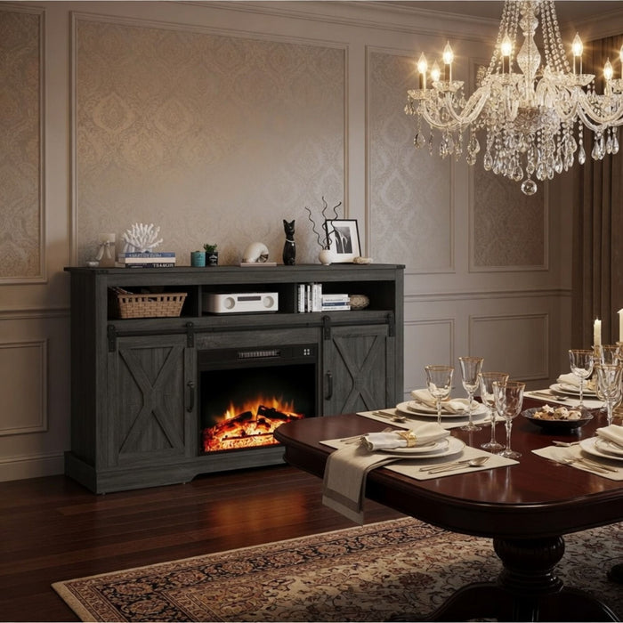 Electric Fireplace Insert Heater With Multicolor Flames, Remote Control - Black