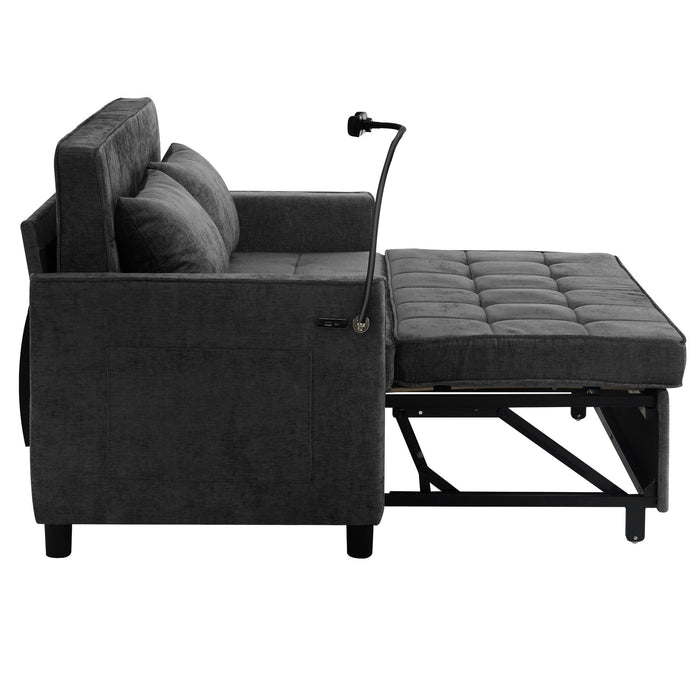 Loveseat Sofa Bed Sleeper With Reversible Backrest, Side Pockets, USB Ports, Phone Holder