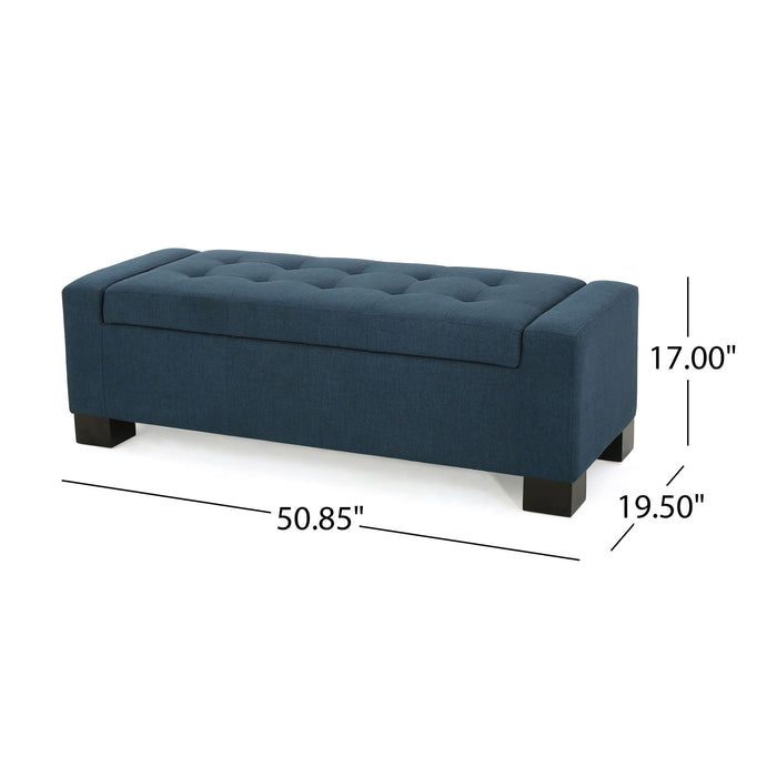 Empower - Button Tufted Waffle Upholstered Storage Ottoman With Wood Legs - Navy Blue