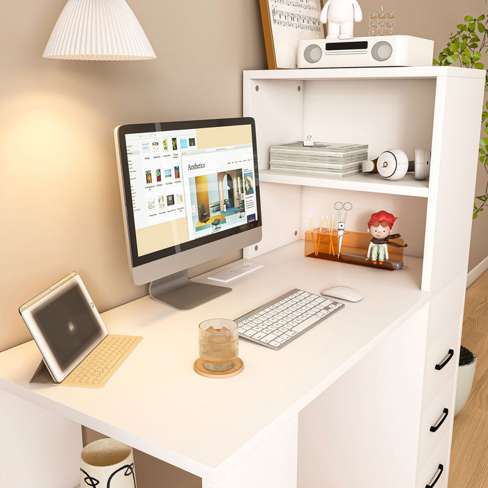 Computer Desk With 4 In 1 Socket & 3 Drawers, 4 Tier Shelves