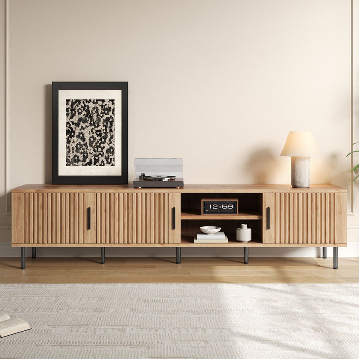 78" TV Stand For TVs Up To 85" With Closed Storage, Living Room Entertainment Center - Natural Wood